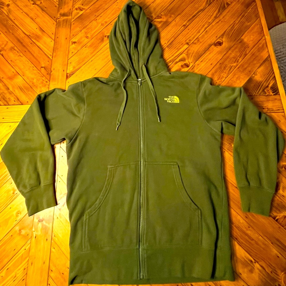 The North Face full zip green hoodie size medium.